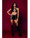 Soutien gorge et jupe porte jarretelles en résille et simili cuir