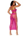 Ensemble Soutien-gorge et jupe longue en filet rose 