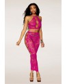 Ensemble Soutien-gorge et jupe longue en filet rose 