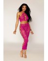 Ensemble Soutien-gorge et jupe longue en filet rose 