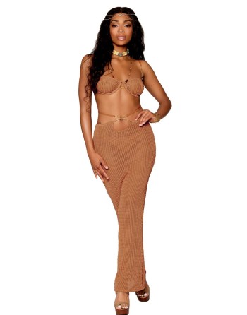 Jupe longue et soutien-gorge avec chaine doré  