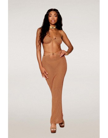 Jupe longue et soutien-gorge avec chaine doré  