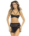 Ensemble 3 pièces noir, soutien gorge, jupette et string 