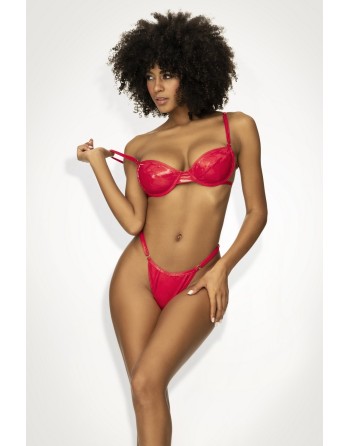 Ensemble lingerie sexy en vinyle rouge avec soutien-gorge et string 