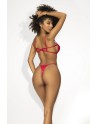 Ensemble lingerie sexy en vinyle rouge avec soutien-gorge et string 