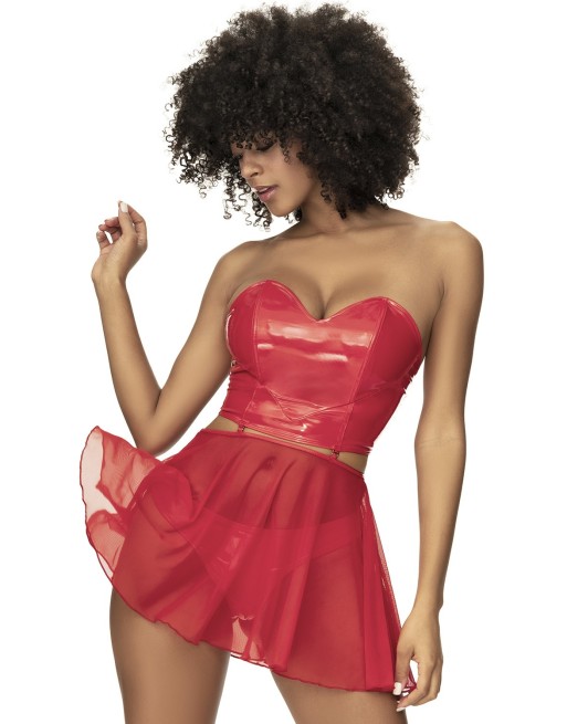 Ensemble lingerie Deux Pièces Wet Look Rouge 