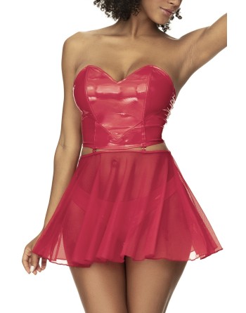 Ensemble lingerie Deux Pièces Wet Look Rouge 