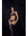 Ensemble lingerie noir deux pièces imprimé fleur exotique 