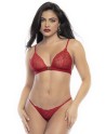 Ensemble lingerie trois pièces en dentelle rouge imprimée de cœurs 