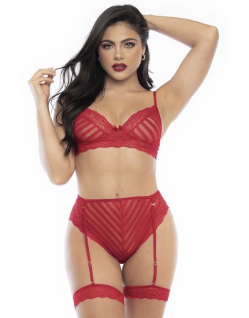 Ensemble deux pièces en dentelle rouge 