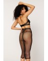 Ensemble 2 pièces, soutien gorge et jupe longue transparente noir 