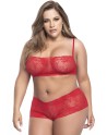 Ensemble lingerie, grande taille,  rouge top bustier et shorty dentelle   
