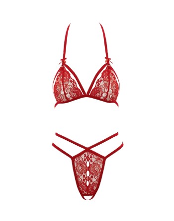 Soutien-gorge en dentelle rouge avec bonnets détachables et string 