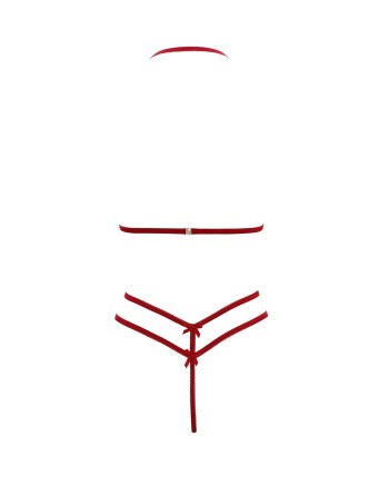 Soutien-gorge en dentelle rouge avec bonnets détachables et string 