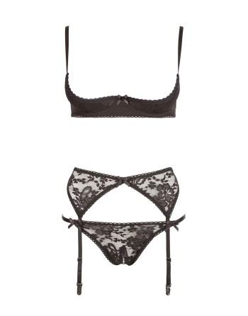 Ensemble sexy trois pièces en dentelle noire 