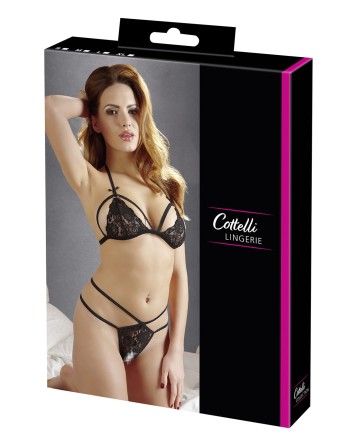 Soutien-gorge en dentelle noire avec bonnets détachables et string 