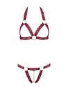 Soutien-gorge ouvert et string rouge à larges bandes sexy 