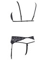 Ensemble trois pièces avec soutien-gorge fendu, porte-jarretelles et string noir 