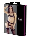 Ensemble trois pièces avec soutien-gorge fendu, porte-jarretelles et string noir 