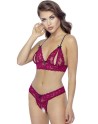 Soutien-gorge, bonnets ouverts, en dentelle rouge et string assorti 