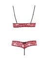 Soutien-gorge, bonnets ouverts, en dentelle rouge et string assorti 