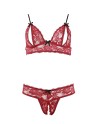 Soutien-gorge, bonnets ouverts, en dentelle rouge et string assorti 