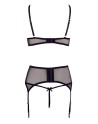Soutien-gorge dentelle, porte-jarretelles et string ouvert noir 
