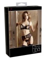 Soutien-gorge dentelle, porte-jarretelles et string ouvert noir 