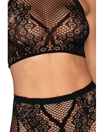 Ensemble Brassière fine résille et collant imprimé 