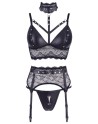 Ensemble soutien-gorge, porte jarretelles et culotte noir sexy
