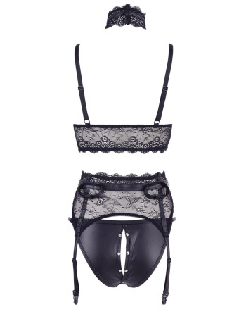 Ensemble soutien-gorge, porte jarretelles et culotte noir sexy