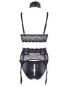 Ensemble soutien-gorge, porte jarretelles et culotte noir sexy