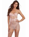 Ensemble dentelle résille rose 3 pièces 