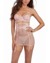 Ensemble dentelle résille rose 3 pièces 