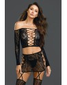 Ensemble extensible top et jupe jarretelles et bas 