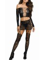 Ensemble extensible top et jupe jarretelles et bas 