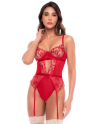 Body rouge rubis en dentelle brodée à armatures et jarretelles - Mapalé