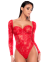 Body rouge à manches longues en dentelle avec armatures - Mapalé