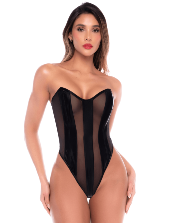 Body bustier en résille noir effet liquide avec laçage dos - Mapalé
