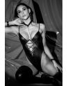 Body wetlook noir avec laçage et chaînes - Mapalé