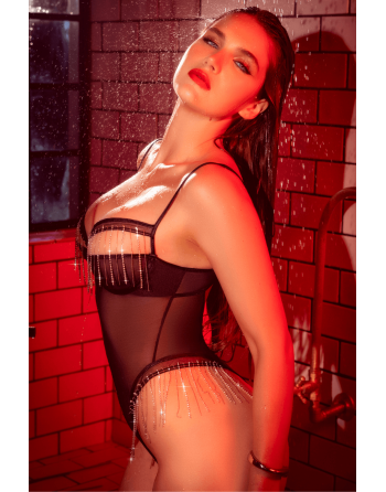 Body noir transparent avec strass scintillants – Mapalé