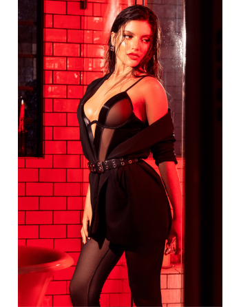 Body noir effet wetlook avec empiècements en maille – Mapalé