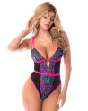 Body bleu et rose en maille transparente brodée avec sequins – Mapalé