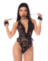Body noir en dentelle avec dos ouvert et accessoires – Mapalé