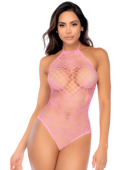 Body rose en résille à motif cœur - Mapalé