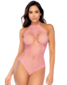 Body rose en résille à motif cœur - Mapalé