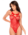 Body en résille rouge, orné de strass avec menottes assorties – Mapalé