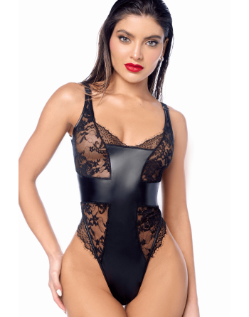 Body sexy noir dentelle  similicuir 