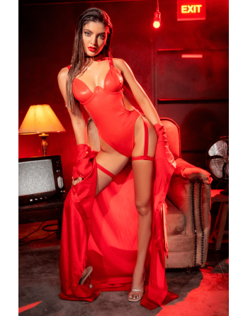Body sexy en similicuir avec porte-jarretelles 