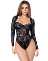 Body sexy manches longues en dentelle gothique et détails effet cuir